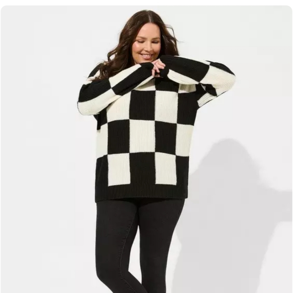 Torrid Black and White Checkered Sweater